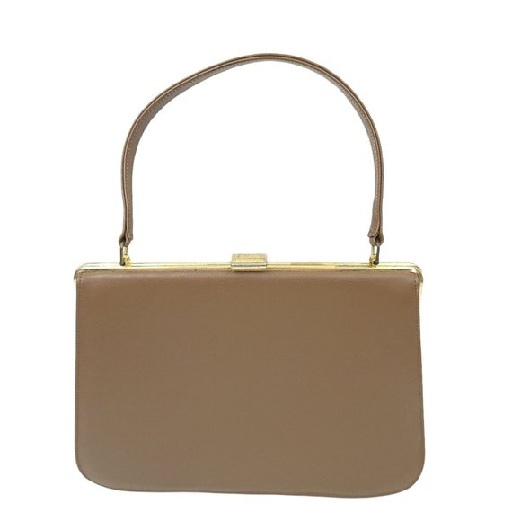 Vintage Brown Faux Leather Handbag Top Handle Clasp Closure Womens Retro Purse - Picture 11 of 11